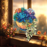 Hanging Succulent Acrylic Suncatcher, Stained Glass Style Colorful Plant Basket Window Hanging, Botanical Garden Lover Home Decor Gift